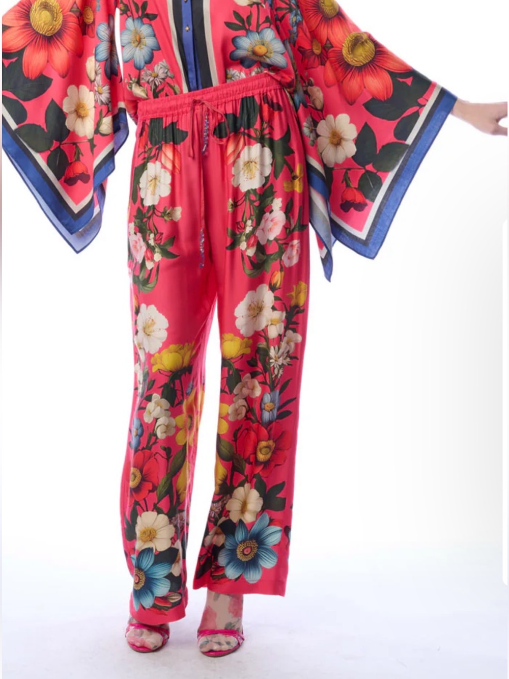 NWT Aratta Silent Journey- Floral Garden Wide-Leg Pants- Rose Floral